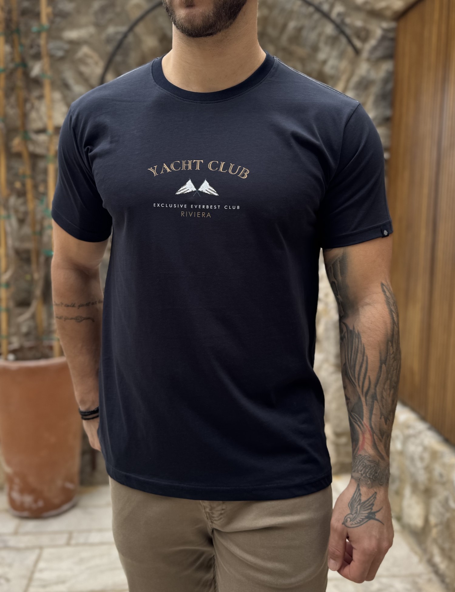 Everbest ανδρική μπλε navy κοντομάνικη μπλούζα με τύπωμα Plus Size 262804N